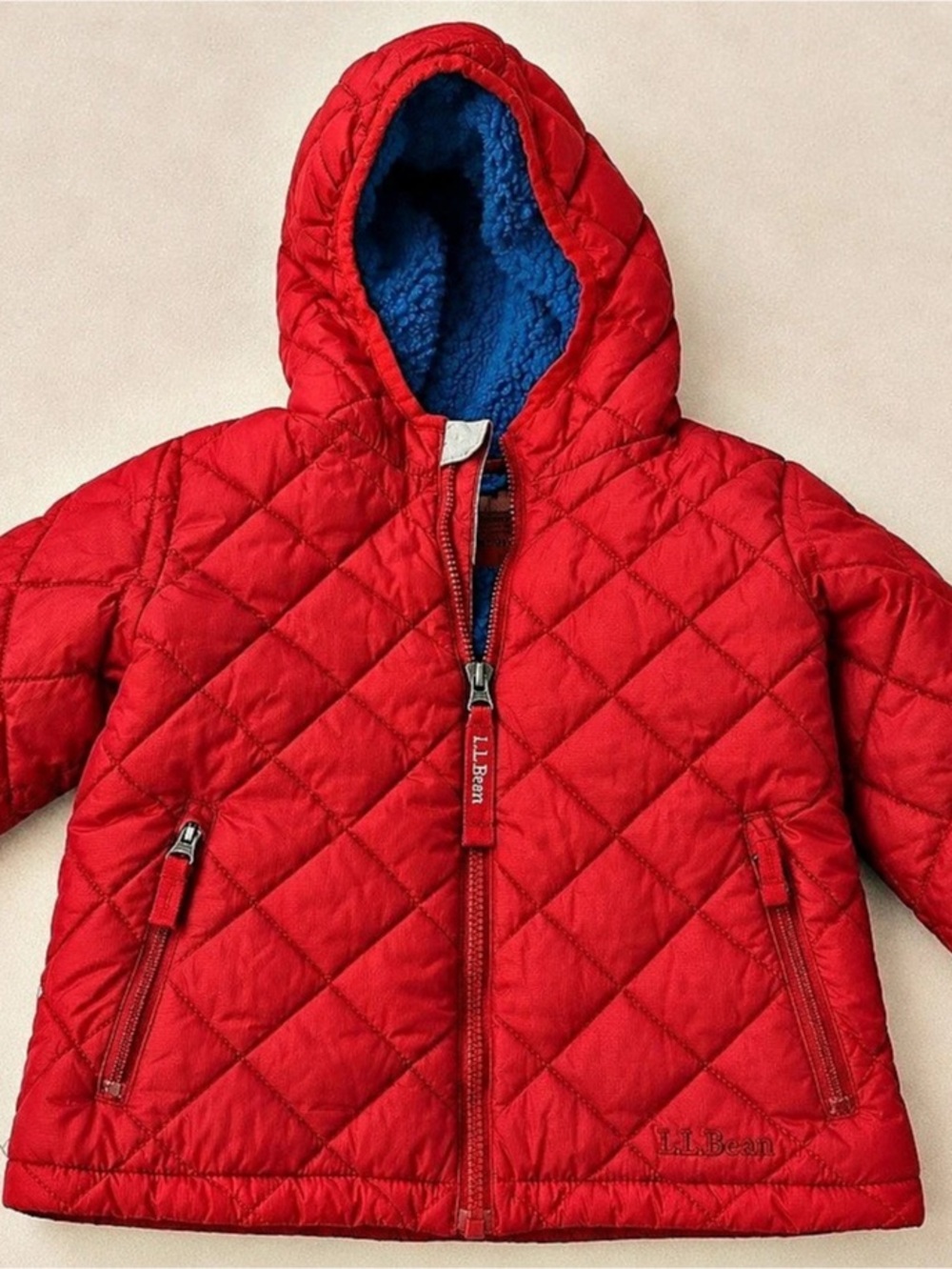 L.L.Bean Quilted Sherpa-Lined Hooded Jacket Red & Blue 12-18M